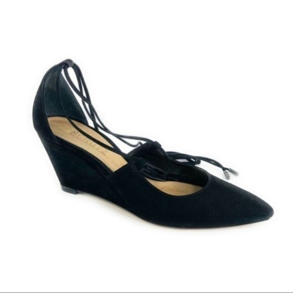 Schutz Black Suede Lace Up Wedges Pointed Toe - Picture 1 of 7